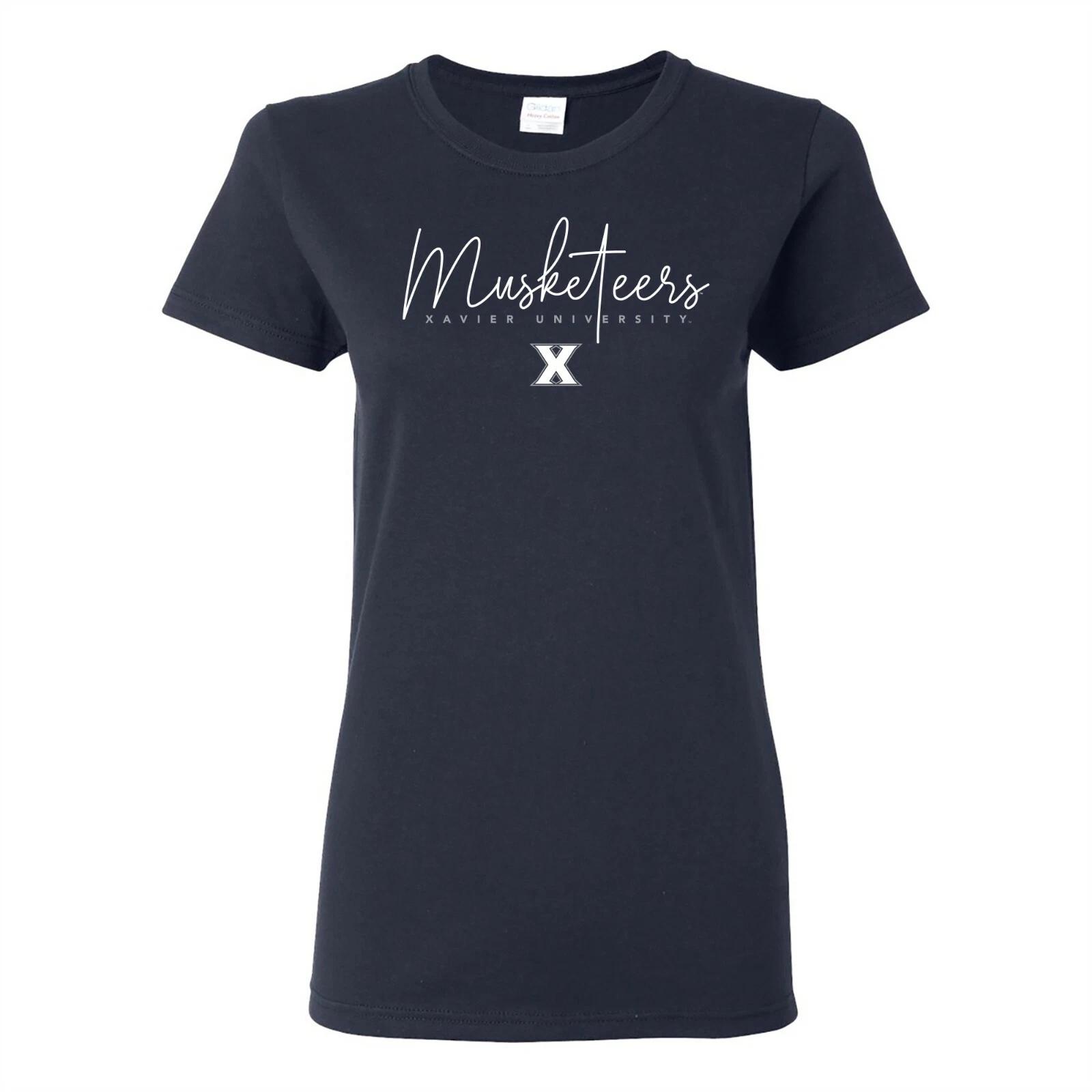 Xavier Musketeer Thin Script Womens T-Shirt - Navy L