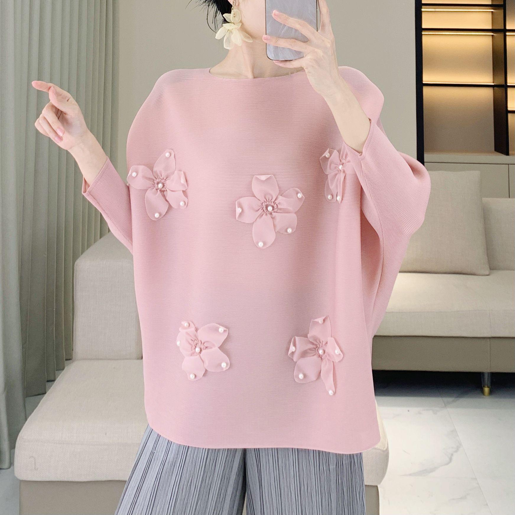 

Miyake Women s Spring Sweet Ruched Top with Beaded Embroidery - Seven-Sleeve, Loose Fit, Age-Reducing Casual Style One Size [45-75 kg] фіолетовий