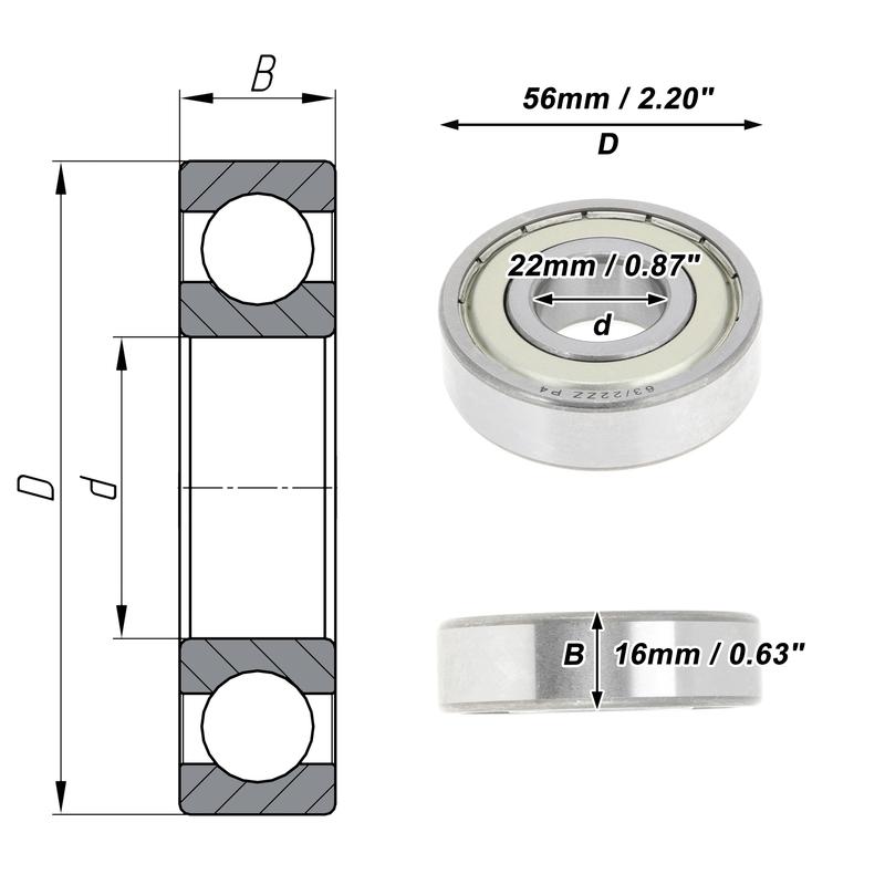 Motoforti 63/22ZZ Deep Groove Ball Bearings 22x56x16mm P4 Double Metal Seal Lubricated Bearings Car Scooter Skateboard Wheel