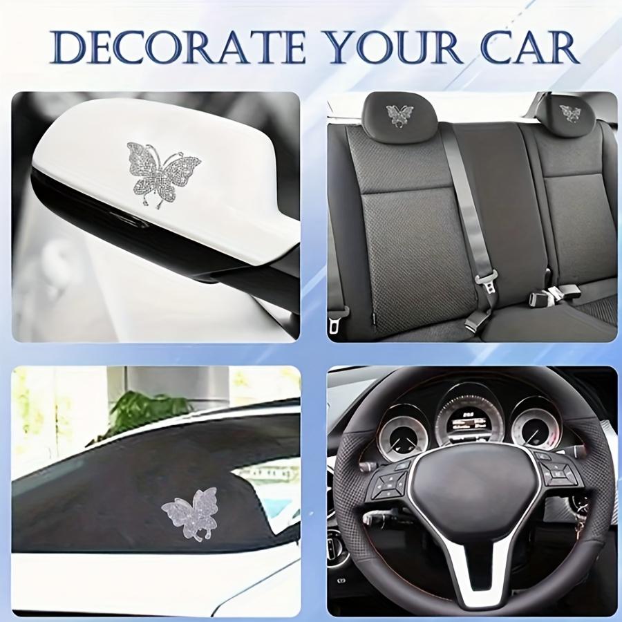 2pcs Sparkling Butterfly Car Decals PVC Exterior Accessories with Rhinestones Decor