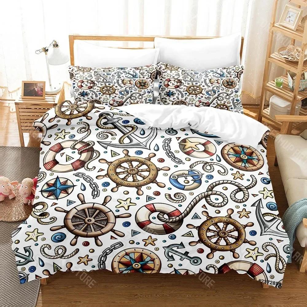 3D Print Blue Anchor Bedding Set Cartoon Anime Three-piece Set Adult Kid Bedroom Duvetcover Sets 3D Kawaii