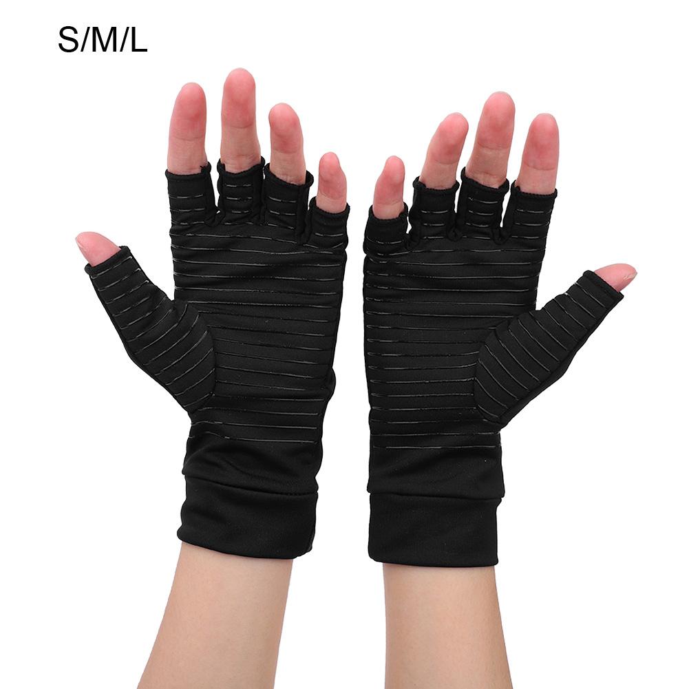 1 Pair Open Finger Arthritis Compression Gloves Copper Infused Content Therapy Gloves