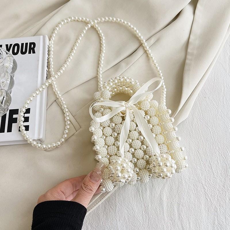 IELGY Женская модная жемчужная сумка, мини-милая сумка через плечо ручной работы, маленькая квадратная сумка через плечо бежевый