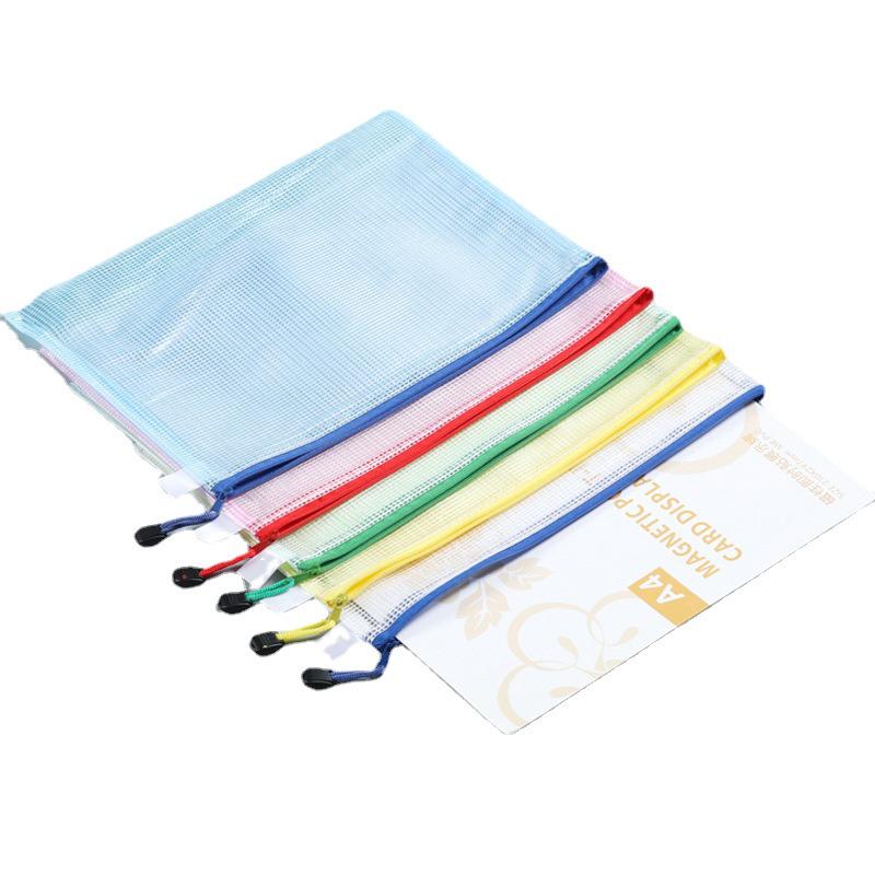 Colored Zipper PVC Mesh Storage Bag - Pencil Case & File Organizer