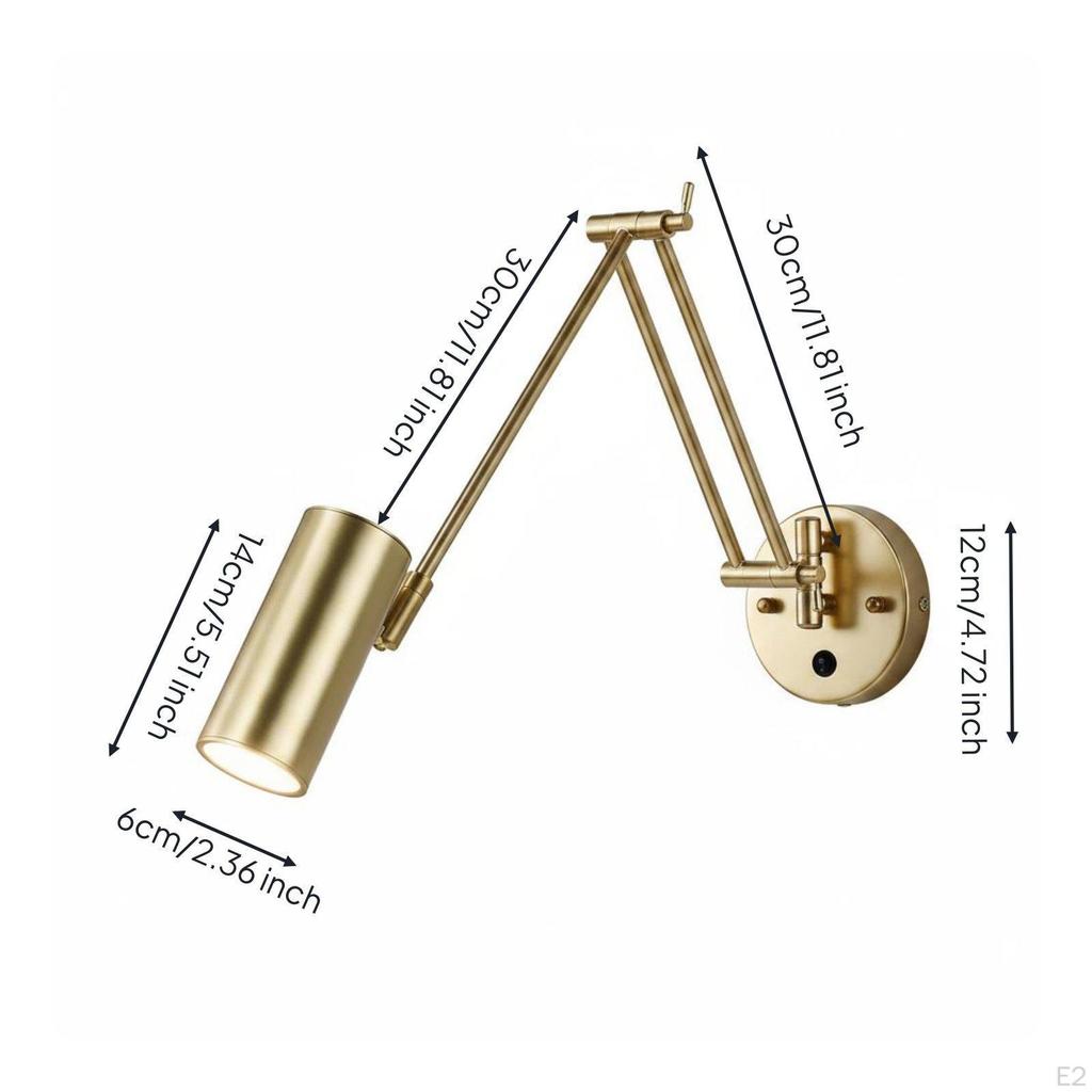 Adjustable Swing Arm Lamp Foldable Wall Light Retro Reading for Readers,