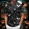 Men's Halloween Print Short Sleeve Henley Shirt Casual Round Neck Top with Button Detail Lightweight Breathable Fabric