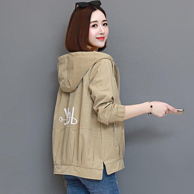 

Новые осенние женские куртки с длинным рукавом, повседневная ветровка, женские базовые пальто с капюшоном, свободная верхняя одежда M хаки