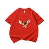 Kids Cotton T Shirt Cute Peeking Deer Print Crew Neck Short Sleeve Tee Casual Breathable Boys Girls Summer Tops