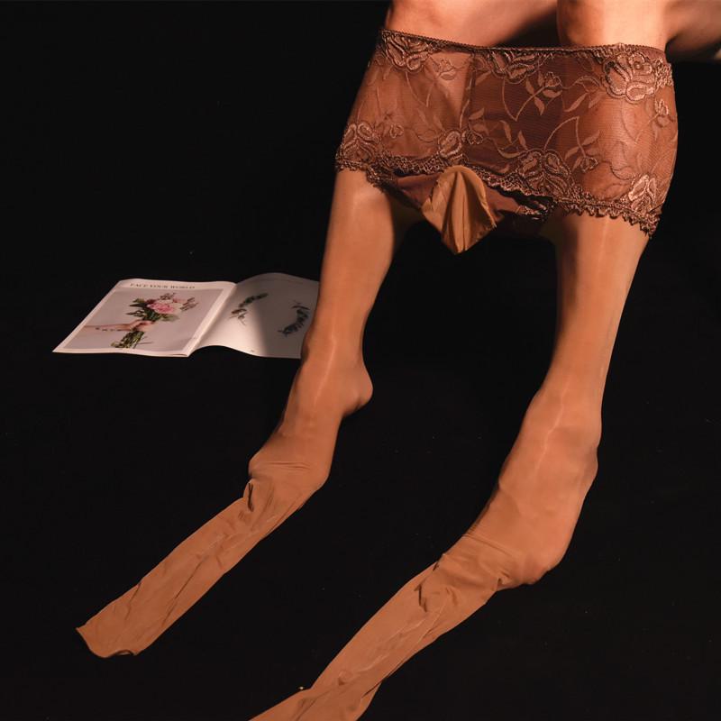 912 Igłowe Męskie Błyszczące Przezroczyste Rajstopy - Jednoczęściowe Seksyjne Pończochy w Dużym Rozmiarze