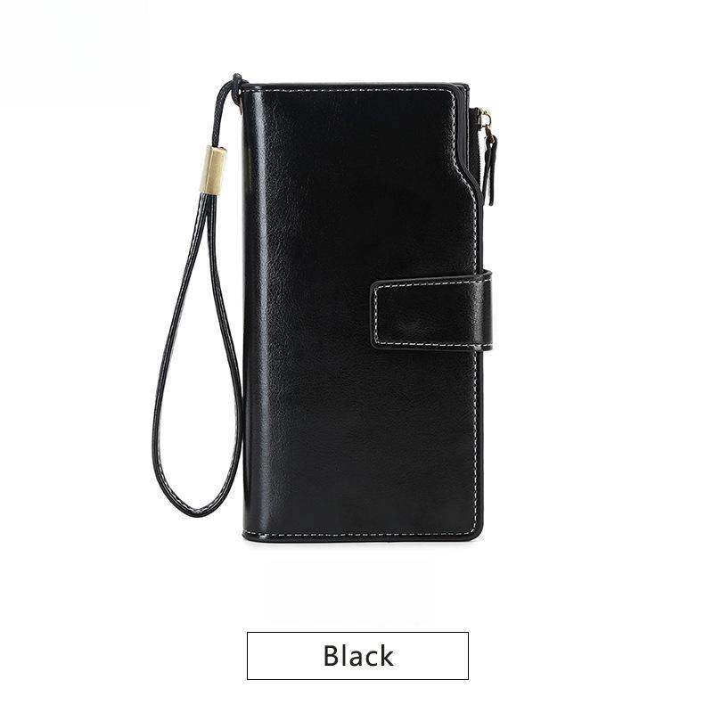 Women Wallets RFID Blocking Waxed Leather Minimalist Long Wallet - Clutch Purse Coin Pouch Card Holder