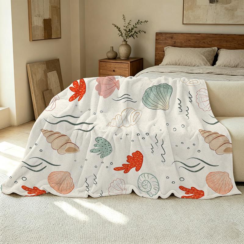 Ocean Themed Flannel Blanket - Soft Lightweight Non-Bulky Throw, Skin-Friendly Cozy Blanket for Home, Window Sill & Holiday Decor