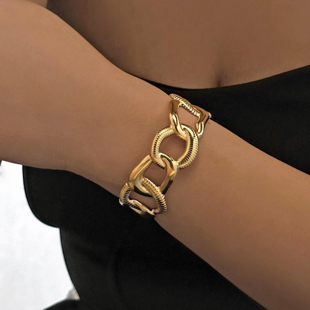Edelstahl Unregelmäßig Texturiert Hohl Kette Geformt Manschettenarmbänder Für Frauen Männer Einfach Punk Geometrisch Verdreht Armreif Schmuck