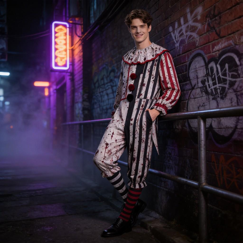 Dark Clown Cosplay Costume For Halloween Anime Role Play With Striped Pattern For Men
