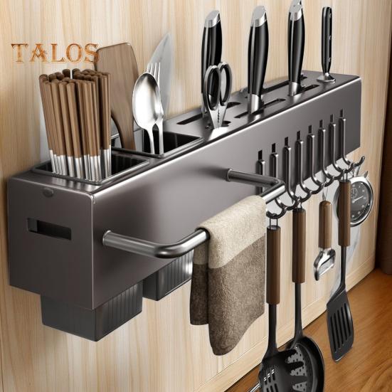 Kitchen Cutlery Holder Wall Mounted Cutter Holder with Hooks Carbon Steel Cutter Storage Rack for Spoon Chopsticks Rust-Resistant Kitchen Utensil