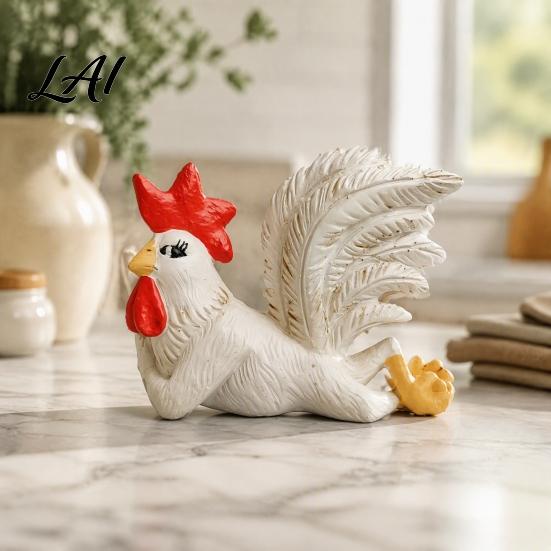 Office Desk Decor White Rooster Statue with Enchanting Posture & Long Eyelashes Creative Table Art Sculpture Funny Resin Indoor Outdoor Figurine