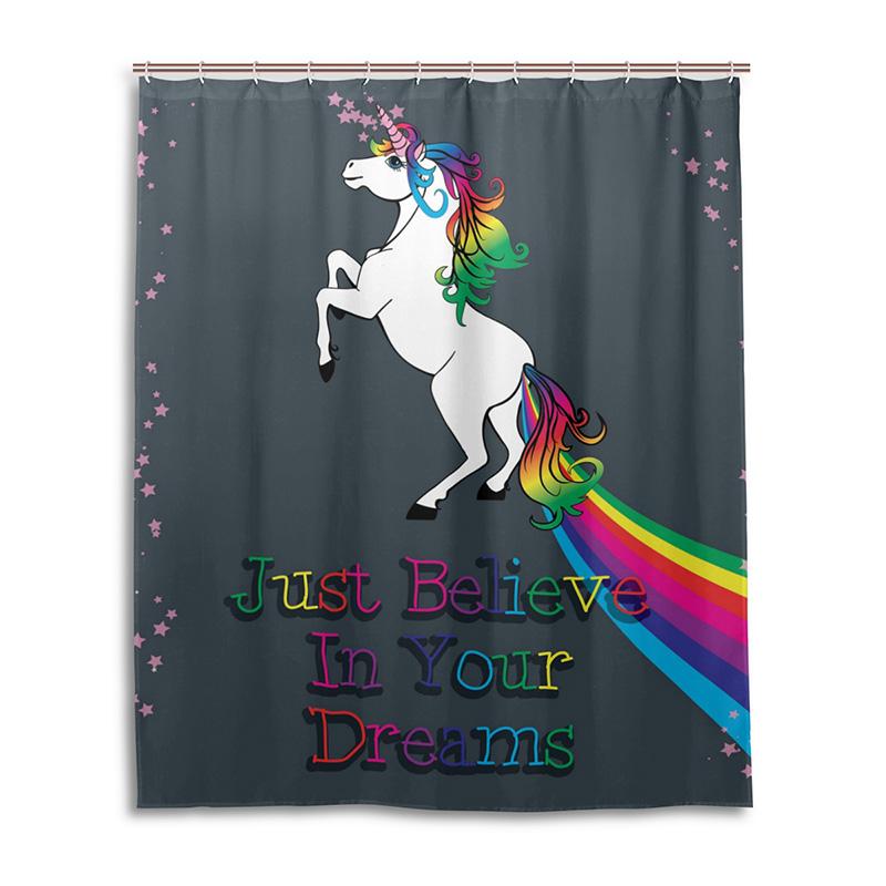 

Lovely Cartoon Unicorn Shower Curtain Smiling Animal Poop A Rainbow Waterproof Fabric Bathroom Curtains Mildew Resistant Curtain W60H190(CM)-1 Pcs