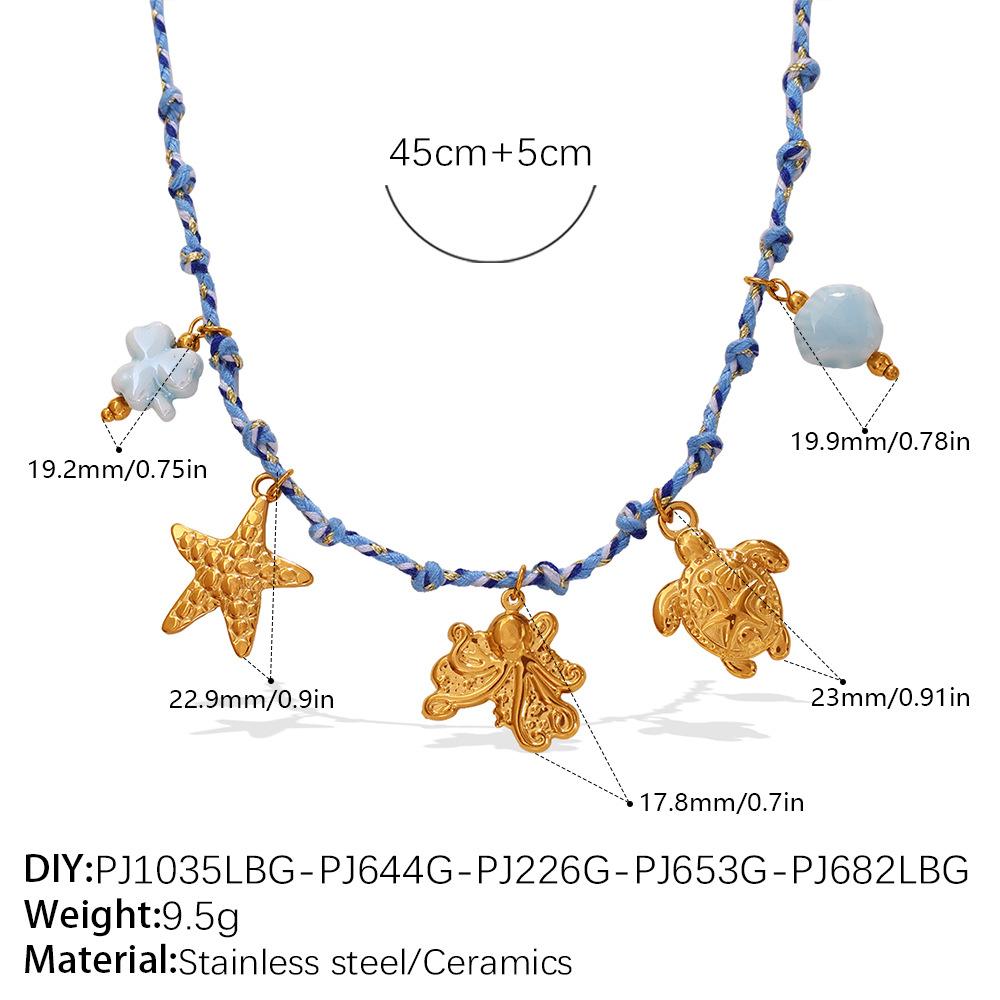 Blue rope woven ocean pendant niche starfish dolphin turtle multi-pendant necklace bracelet set
