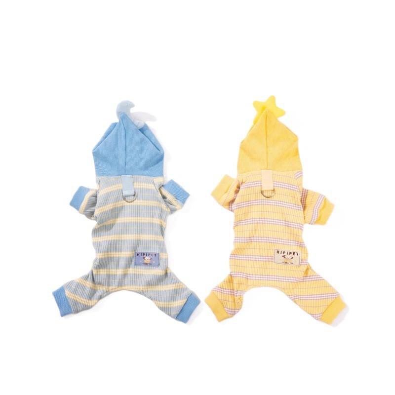 Pet Dog Hooded Jumpsuit Star Moon Striped Warm Winter Small Medium Belly Protector