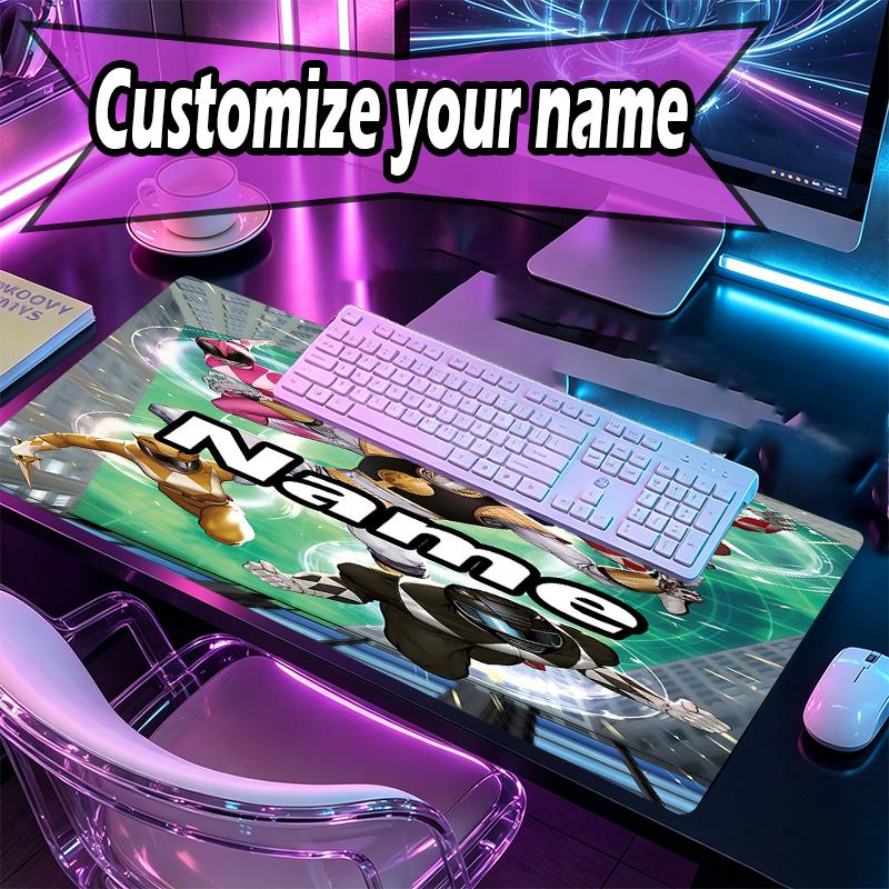 Custom Name Personalized Mighty Morphin Power Rangers Pattern Mousepad, Laptop PC Desk Mat, Decorative Desk Mat for Home Keyboard Pad Gift