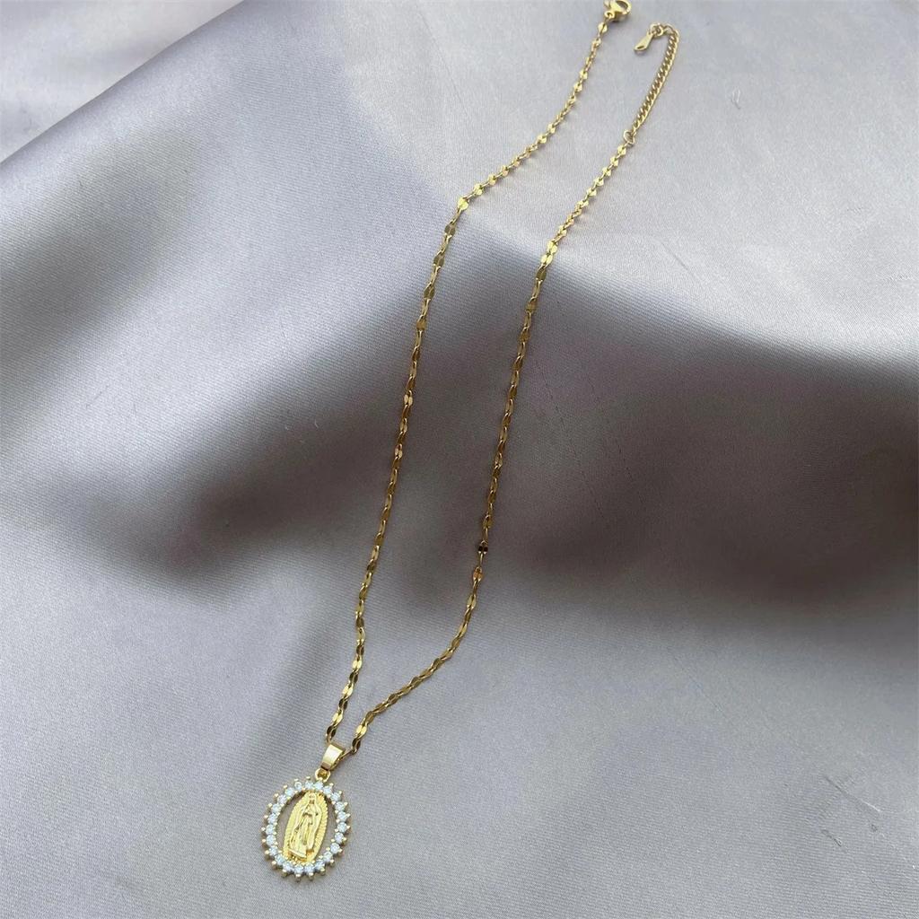 The Virgin Maria Golden Necklaces Crystal Goddess Halo Jesus Christ Metal Choker for Women Girls Exquisite Fashion Jewelry Gifts