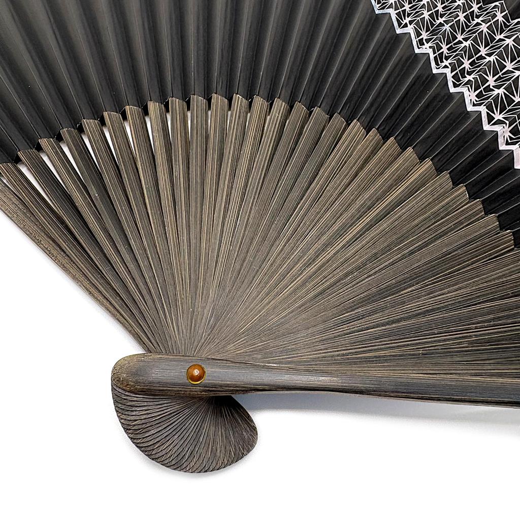 Folding Milky Hemp Leaf Large Single Black [Hanakanzashi] Men's Fan, Way/Tanabata Design, Pattern, Paper-covered, Size, Item,