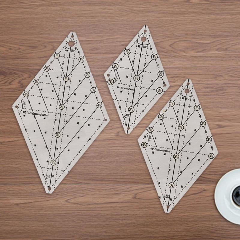 60 graders quiltmall Sylineal Quiltlinjal Hantverkslinjal för Enkla Quiltmönster Tillbehör