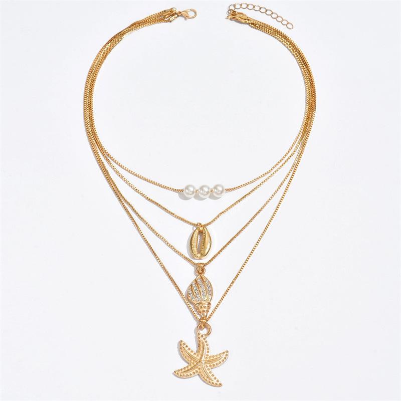 

Бохо Большой Кулон Звезда Морская Звезда Ожерелье для Женщин Ракушка Ракушка Жемчуг Металлическая Цепочка Чокер Пляжная Вечеринка Преувеличенные Украшения Подарок