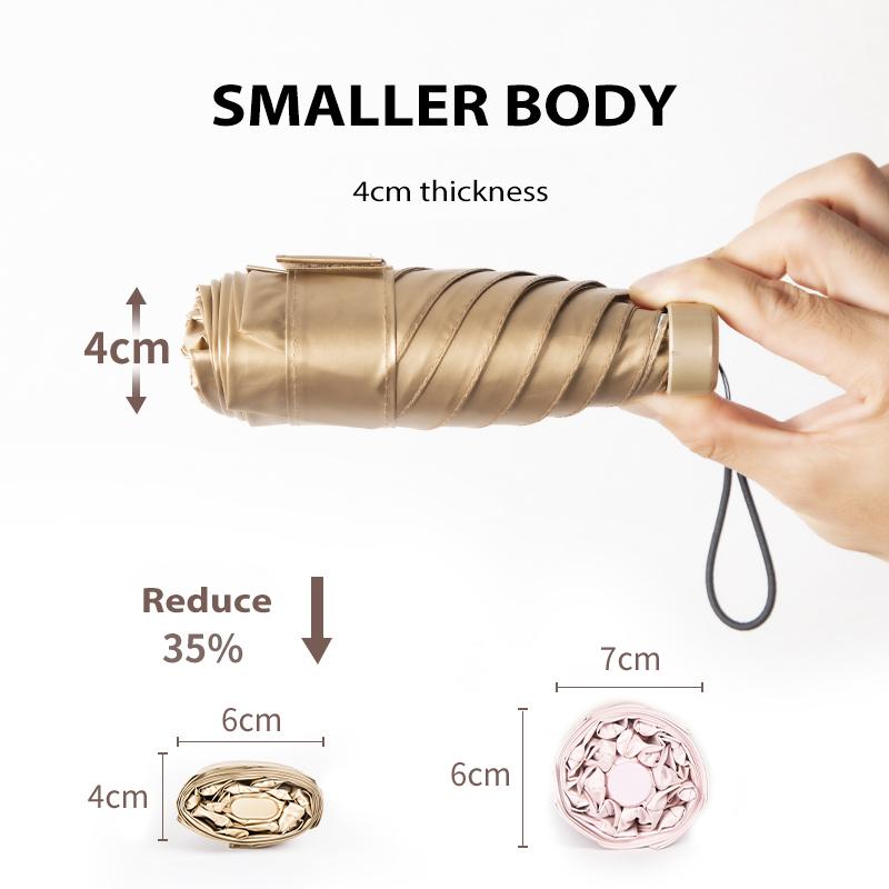 Luxury Golden UV Umbrella Rain Women Cute Pocket Mini Sun Umbrella Patio Six Folding Parasol Outdoor Foldable Unbrella UPF50+
