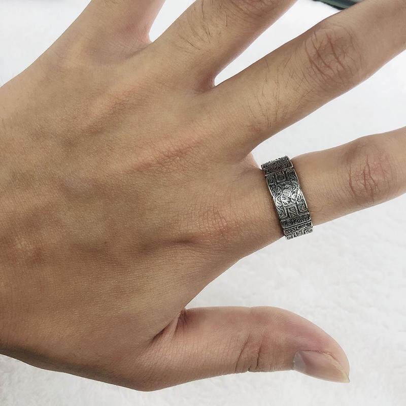 Retro Tang Graspatroon Ring Voor Mannen Zilverkleurig Punk Gotisch Open Ring Handgemaakt Rock Hiphop Unisex Sieraden Accessoires Cadeau
