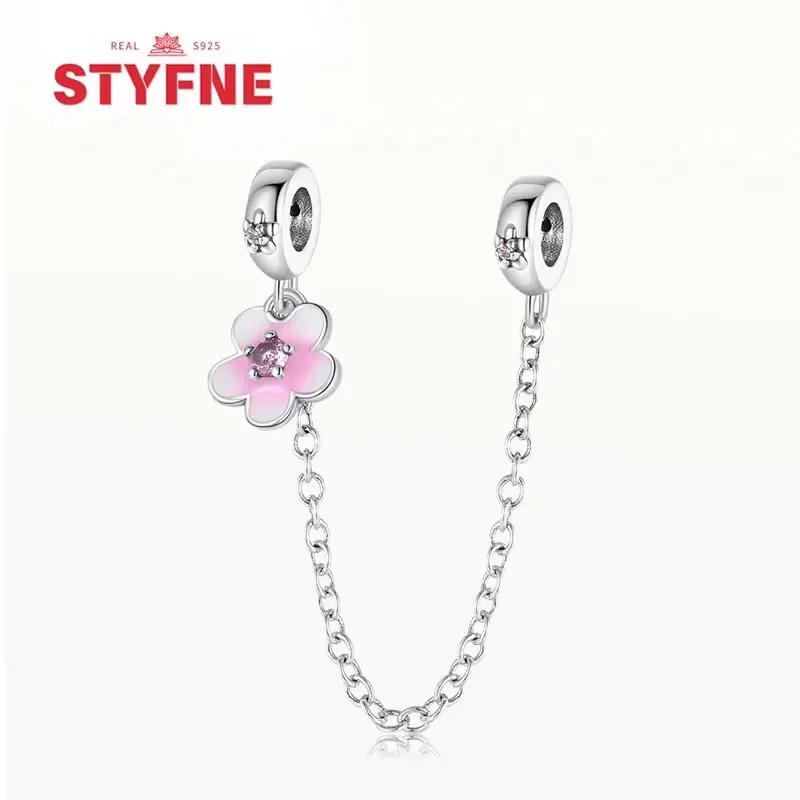 Real Silver 925 Star and Moon Flower Heart Safety Chain Wearable Jewelry Gift Bracelet DIY Beads for Women