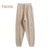 Women Harem Pants Elastic High Waist Adjustable Drawstring Knitting Pants Solid Color Loose Fit Rhombus Texture Long Trousers