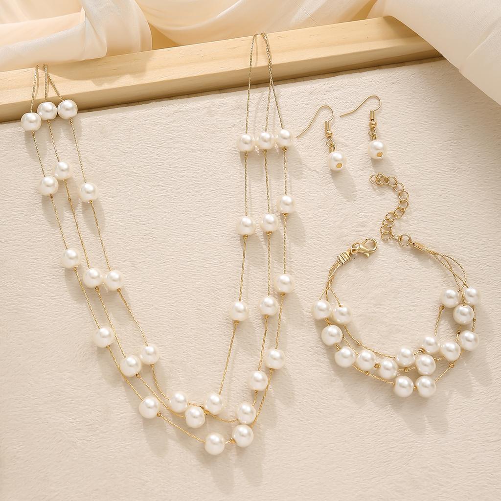 Elegant Fashion Multi-layer Stacked Imitation Zircon Necklace+Bracelet+Earrings Women's Zircon Set Perfect Daily Party Wear Gift