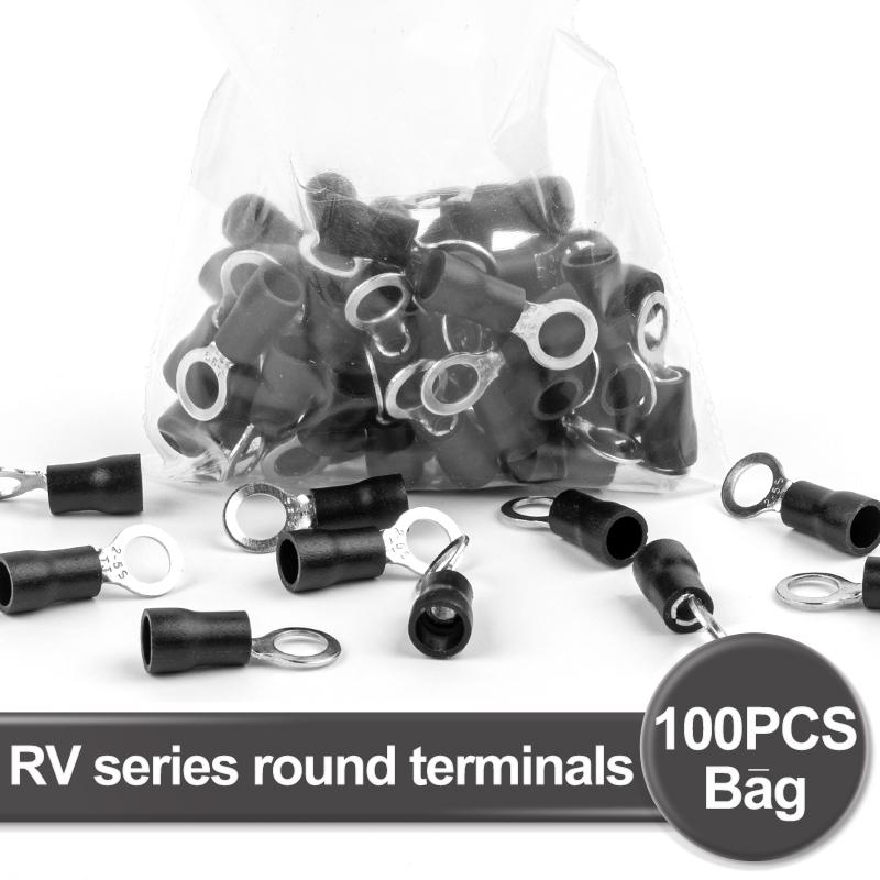 100Pcs RV2-3.2/4/5/6/8/10  Ring Insulated Wire Connector Electrical Crimp Terminal Cable Wire Connector AWG 22-16