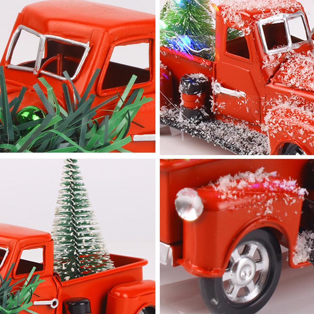 Christmas Vintage Red Truck Metal Truck Car with Christmas Trees Ornaments for Home Fireplace
