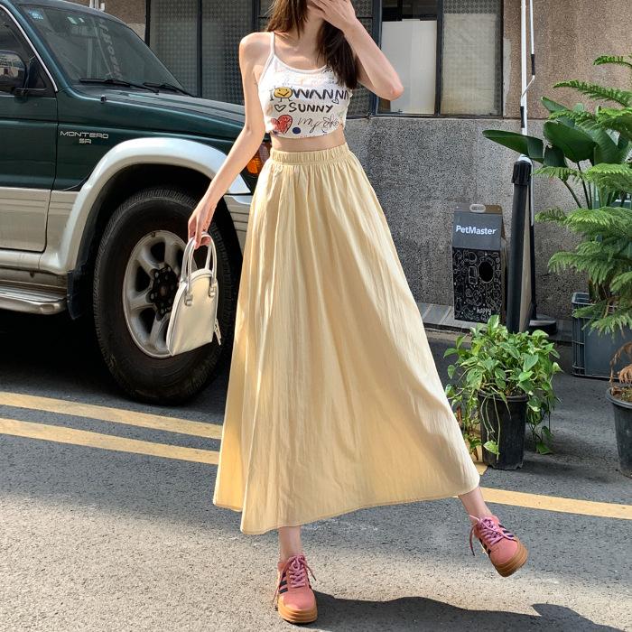 Yamamoto skirt women s summer thin annual new pleated skirt medium and long small umbrella skirt skirt S абрикосовый