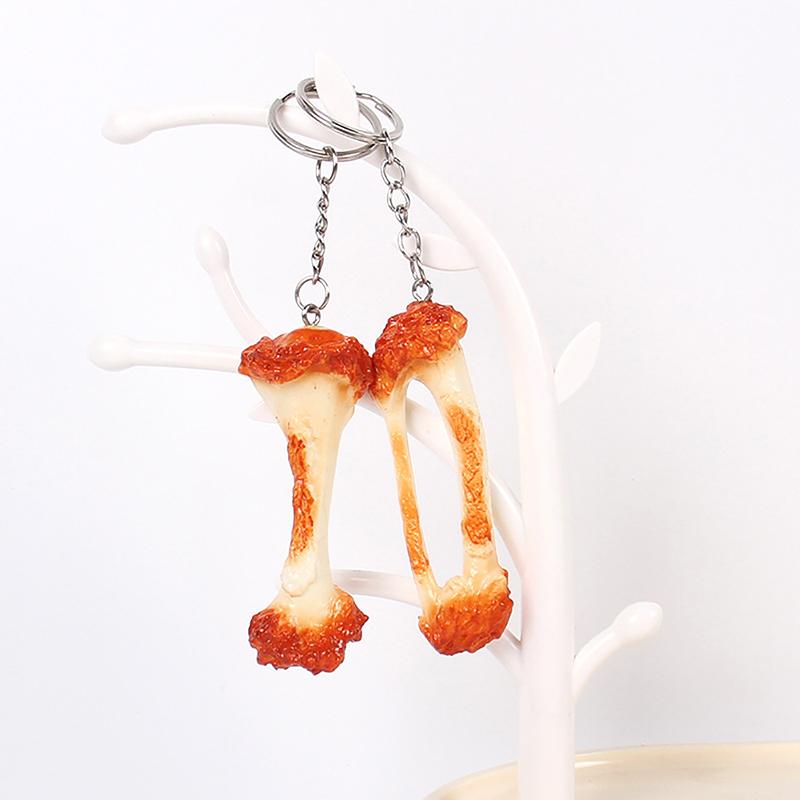 Pvc Chicken Wing Bone Charm Simulated Chicken Leg Bone Key Ring Props Imitation Food Key Chain Bag Pendant Decoration Cute Gift