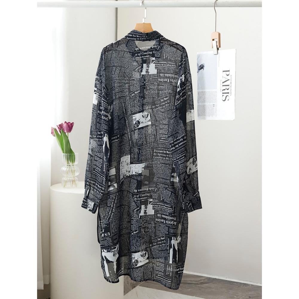 DIMANAF-Vestido camisero de talla grande para mujer, vestido holgado con estampado de diseño Vintage, vestidos informales para mujer, vestido Midi de corte a 2024