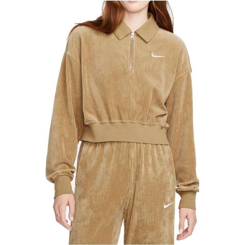 Nike Sportswear Women'ss Corduroy Half-Zip Logo Sweatshirt Brown DQ5939-258