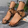 Women Sandals New Leopard Print Flat-bottomed Set of Toe Sandals One-word Buckle Belt Fashion Outer Wear Large Size Women Shoes