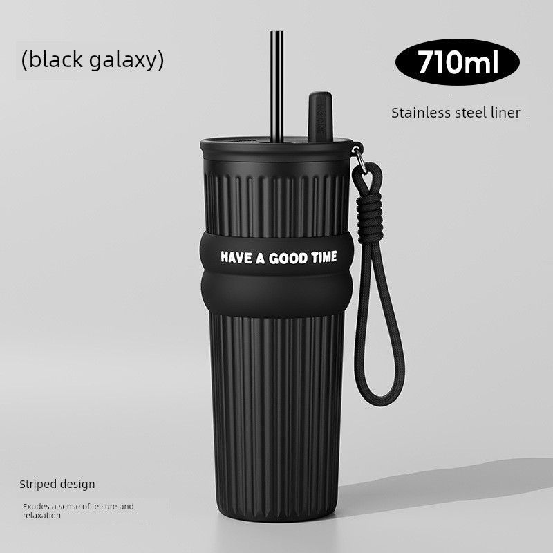 Large-Capacity Thermos Cup for Girls, New Office Water Cup, Giant Student Cup with Handle and Straw, High Aesthetic Value