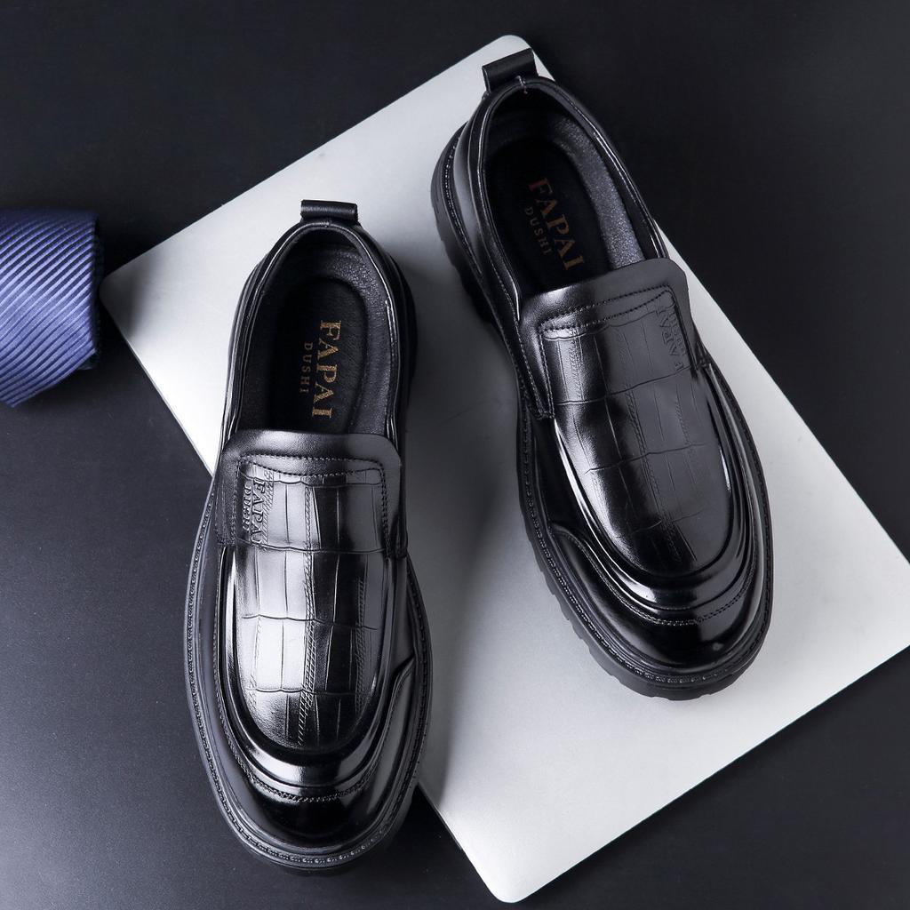 New Men's Leather Shoes Genuine Leather Cowhide One-pedal Loafers Business Leisure Middle-aged and Elderly Dad Shoes Wear-resistant and Non-slip 