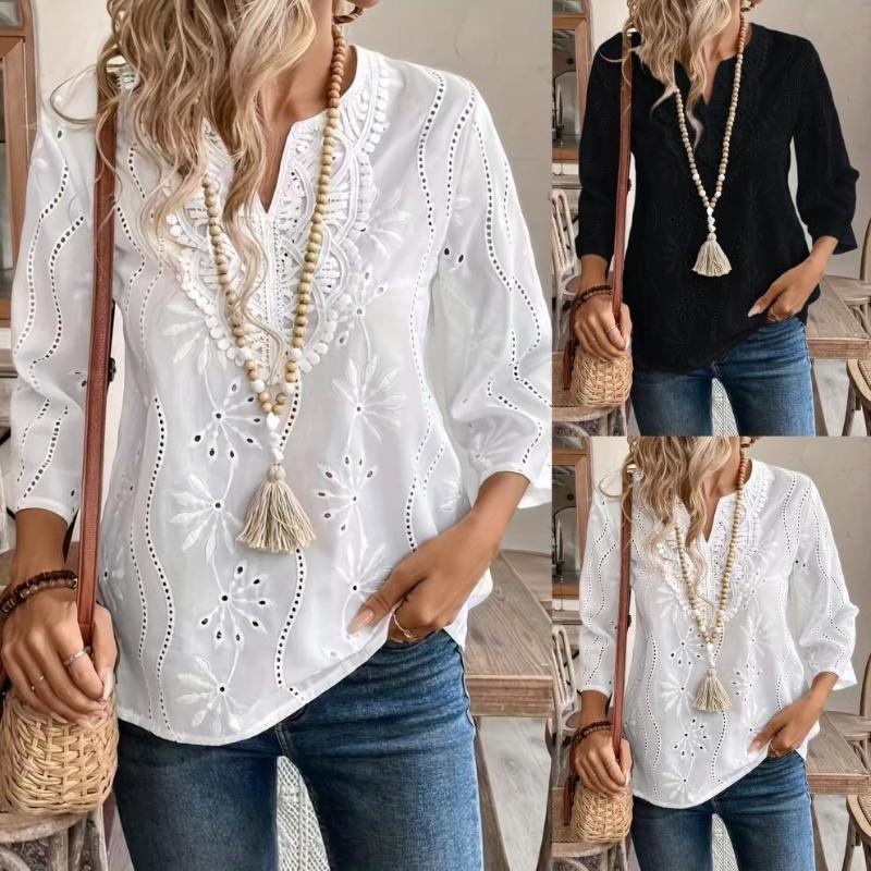 

New Loose Embroidered Lace Lace Top Chiffon for Spring and Summer XL білий