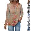 Damen Casual Mode Vintage Bedrucktes Langarm V-Ausschnitt Sweatshirt Layer Pullover Top