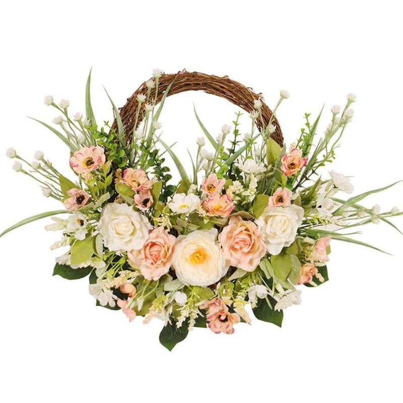

Искусственный венок из роз 40 см Венок для входной двери с вишневым цветом Венок из зеленых листьев Искусственный венок для стены Свадебная вечеринка Домашний декор шампанского