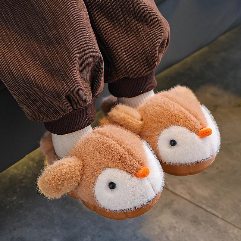 Pinguïn Pluche Furry Pantoffels voor Kinderen - Warme, Zachte, Gesloten Hiel Katoenen Schoenen voor Jongens en Meisjes