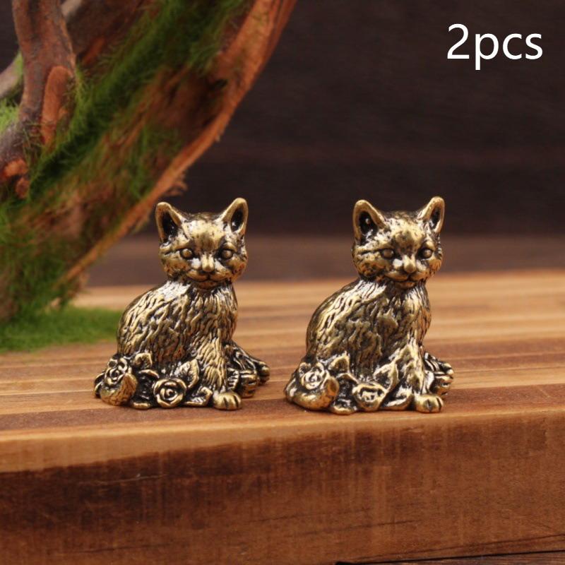Ottone Gatto Carino Portapocket Vintage Piccolo Animale da Tè Ornamento Animaletto Figurina Gatto Miniatura Decorazioni da Scrivania