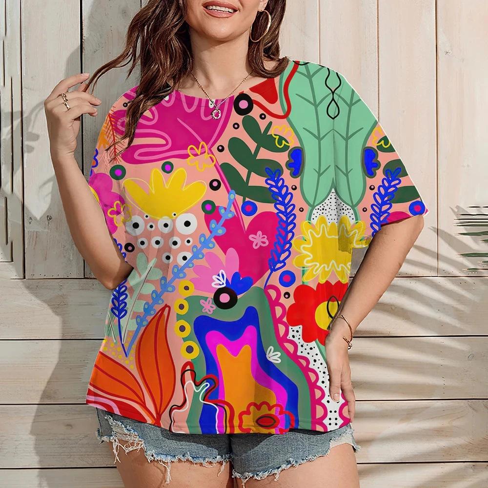 Funny Graffiti Printed 3D Printed Women's Trendy Round Neck Short Sleeved T-shirt