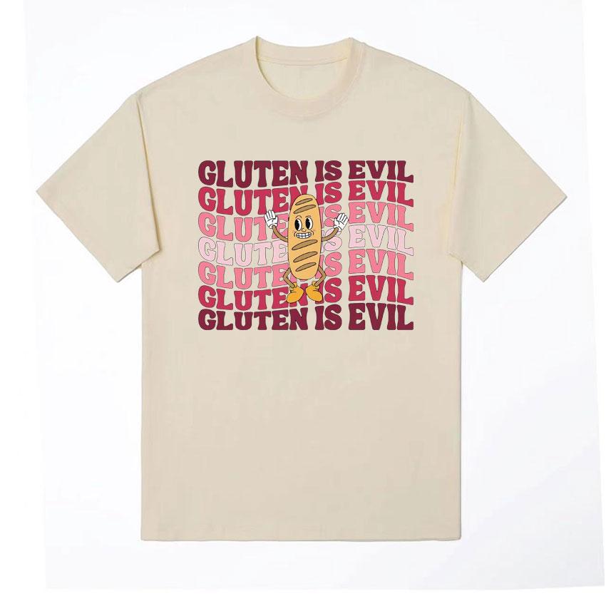 Gluten Is Evil Funny Meme T Shirt Retro Gluten Intolerant Women Tshirts Unisexs Fashion Gothic 100 Cotton Oversized Tshirt Tops