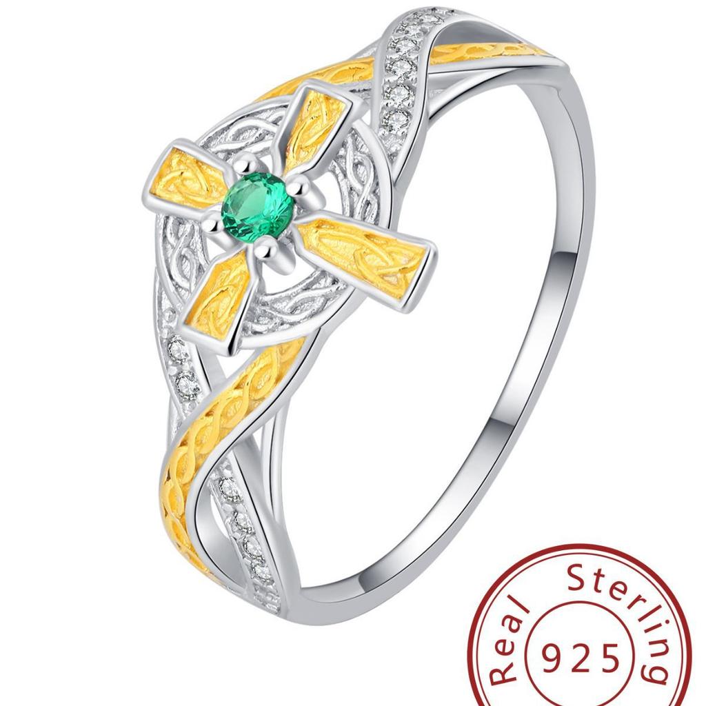 Mote S925 Ring Kreativt Kors Mikroinnlagt Zirkon Ring Europeisk og Amerikansk Tofarget Ring Geometriske Ringer Brudesmykker