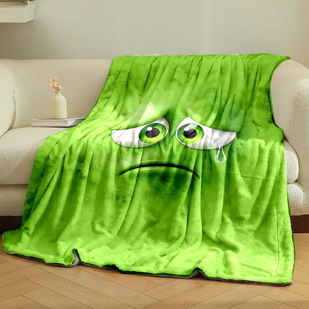 Sad Green Face with Teardrop and Large Eyes. for All Seasons Blanket Lunch Break Throw Gift